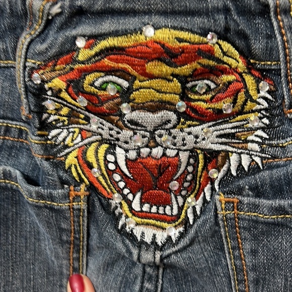 ED HARDY Medium WASH EMBEZZLED 5 POCKET SKINNY DENIM JEANS WOMEN'S SZ 28 - Picture 4 of 6